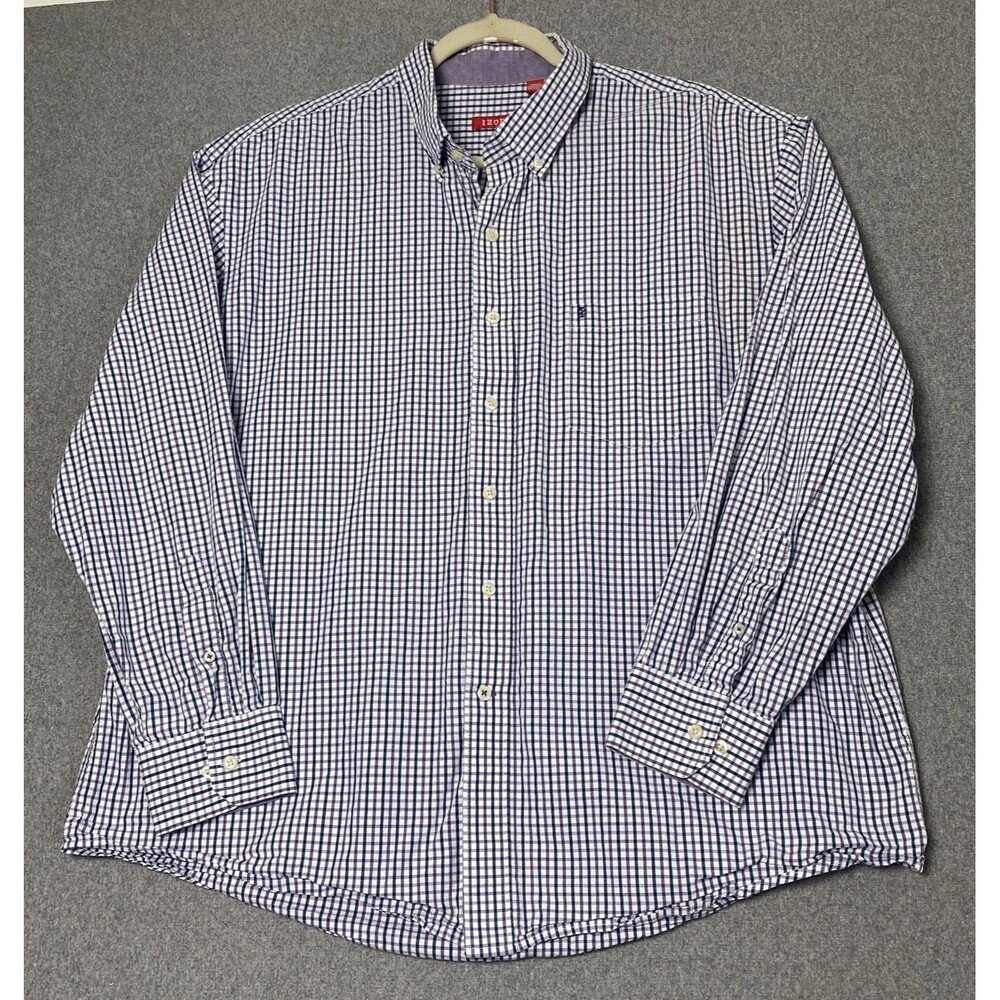 IZOD Men’s Check Dress Shirt 100% Cotton Sz XXL